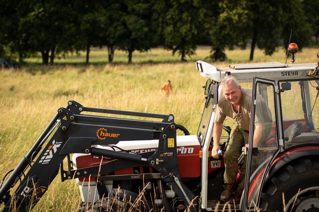 Arbeit mit dem Traktor zwischen Stall und Weide